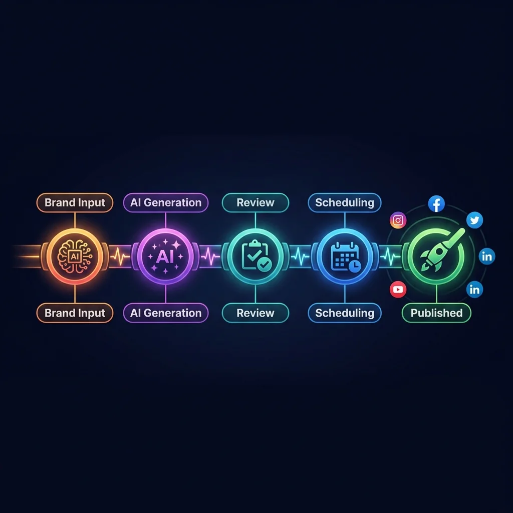 AI content generation pipeline from brand input to published posts